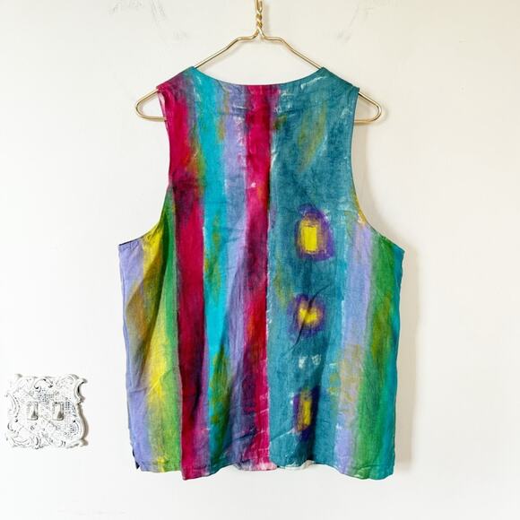 Sloop Jones Virgin Islands OOAK Hand Painted Tie Dye Artsy Linen Vest L - Picture 4 of 7